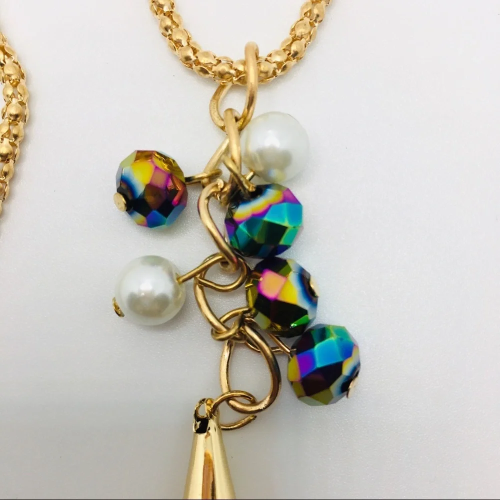 NECKLACE TASSEL & EARRINGS MULTI COLORED! Pierced!